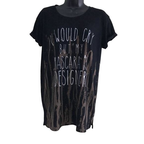 Bleach Dyed Black T Shirt, Makeup Lovers Size Med - Picture 2 of 5